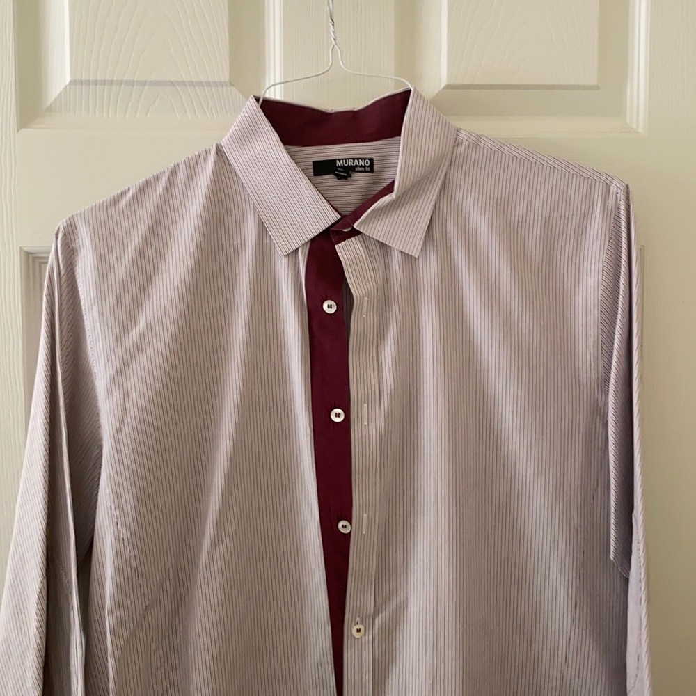 Murano Slim Fit Dress Shirt Burgundy Pink Stripe